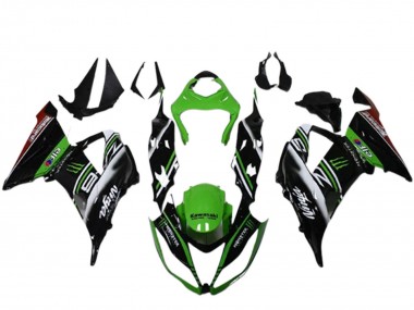 2013-2018 Kawasaki ZX6R Motorcycle Fairings - Green Black White Elf Monster UK