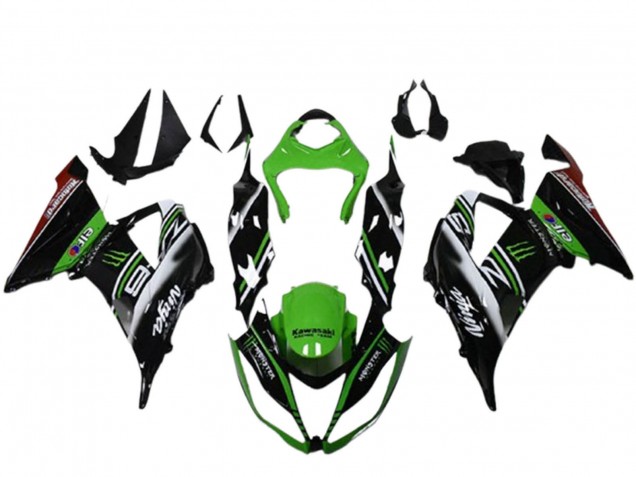 2013-2018 Kawasaki ZX6R Motorcycle Fairings - Green Black White Elf Monster UK