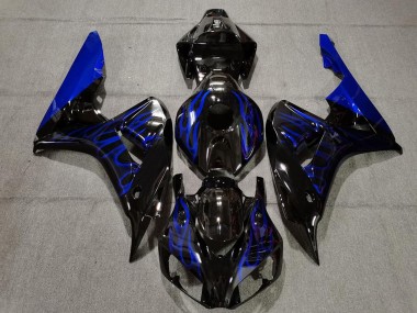 2006-2007 Honda CBR1000RR Motorcycle Fairing - Glossy Black Blue Flame UK