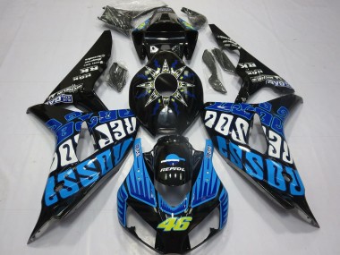 2006-2007 Honda CBR1000RR Motorcycle Fairings - Glossy Black Blue Rossi 46 UK