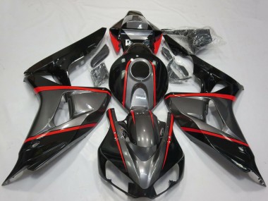 2006-2007 Honda CBR1000RR Motorcycle Fairings - Grey Glossy Black Red Stripe UK