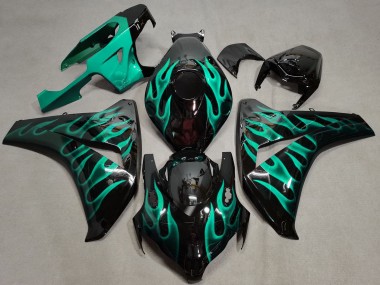 2008-2011 Honda CBR1000RR Motorcycle Fairings - Glossy Black Green Flame UK