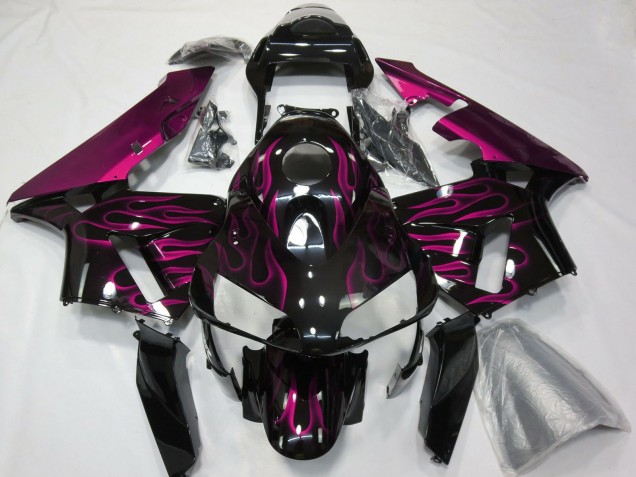2003-2004 Honda CBR600RR Motorcycle Fairing - Glossy Black Purple Flame UK