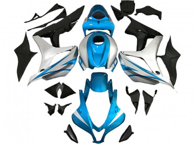 2007-2008 Honda CBR600RR Motorcycle Fairings - Silver Light Blue Glossy Black OEM Style UK