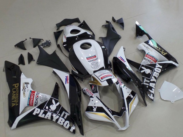 2007-2008 Honda CBR600RR Motorcycle Fairings - White Gold Glossy Black PlayBoy UK