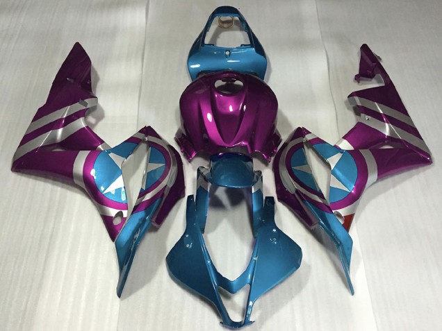 2007-2008 Honda CBR600RR Motorcycle Fairings - Purple Light Blue Captain America UK