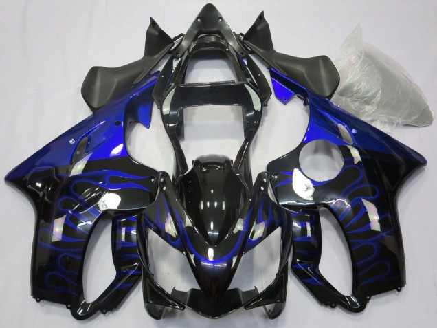 2001-2003 Honda CBR600 F4i Motorcycle Fairings - Glossy Black Blue Flame UK