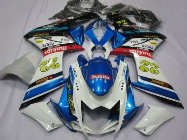2007-2008 Suzuki GSXR 1000 Motorcycle Fairings - White Blue Red Black Motul 22 UK