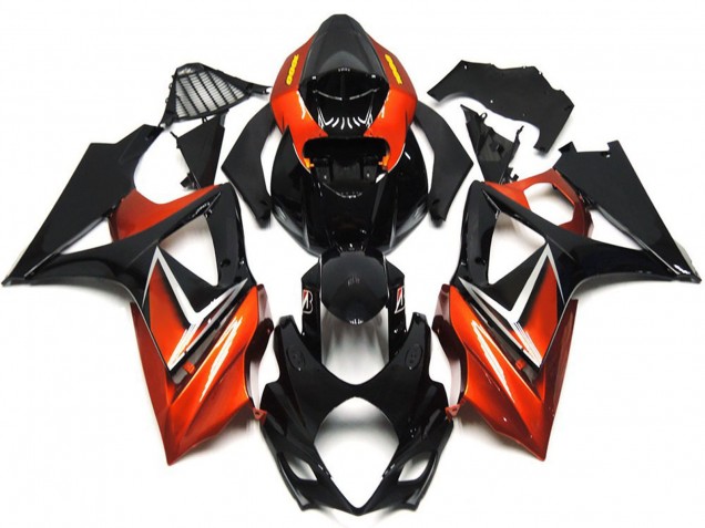 2007-2008 Suzuki GSXR 1000 Motorcycle Fairings - Glossy Black Orange UK