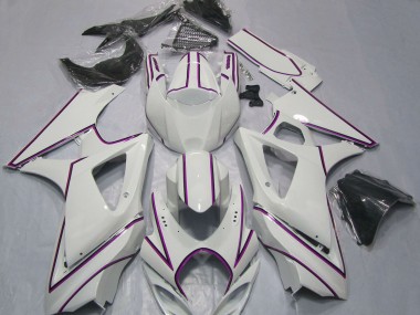 2007-2008 Suzuki GSXR 1000 Motorcycle Fairings - Glossy White Pink Pinstripe UK