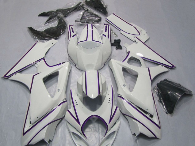 2007-2008 Suzuki GSXR 1000 Motorcycle Fairings - Glossy White Purple Pinstripe UK