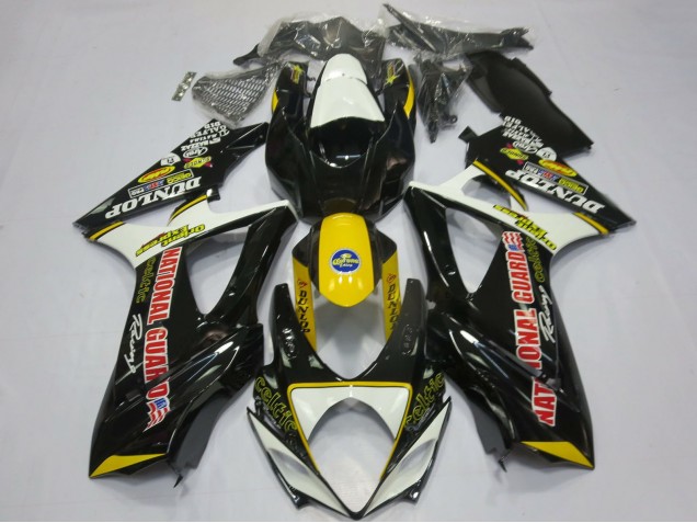 2007-2008 Suzuki GSXR 1000 Motorcycle Fairings - White Yellow Red Black Dunlop UK