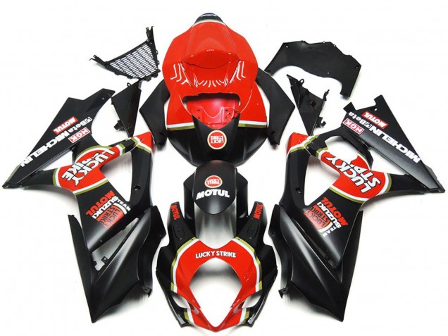 2007-2008 Suzuki GSXR 1000 Motorcycle Fairings - Red Black Lucky Strike UK