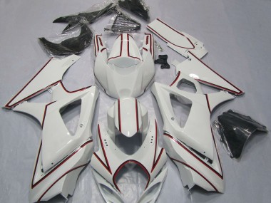 2007-2008 Suzuki GSXR 1000 Motorcycle Fairings - White with Red Pinstripe UK