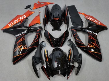 2006-2007 Suzuki GSXR 600 / GSXR 750 Motorcycle Fairings - Glossy Black Orange Bacardi UK