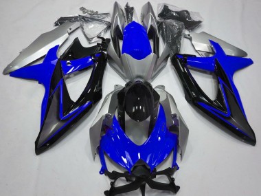 2008-2010 Suzuki GSXR 600 / GSXR 750 Motorcycle Fairings - Silver Blue Glossy Black UK