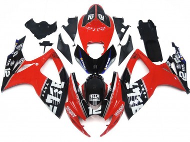 2006-2007 Suzuki GSXR 600 / GSXR 750 Motorcycle Fairings - Red Glossy Black White UK