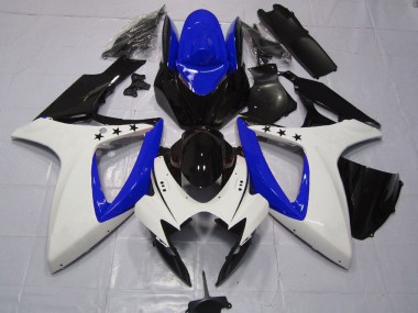 2006-2007 Suzuki GSXR 600 / GSXR 750 Motorcycle Fairings - White Blue Glossy Black Star UK