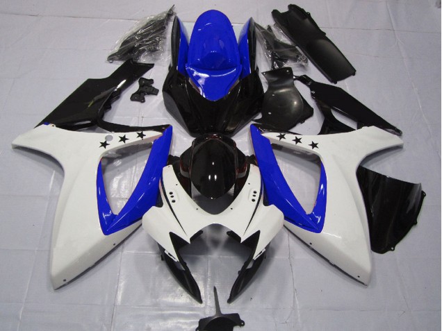 2006-2007 Suzuki GSXR 600 / GSXR 750 Motorcycle Fairings - White Blue Glossy Black Star UK