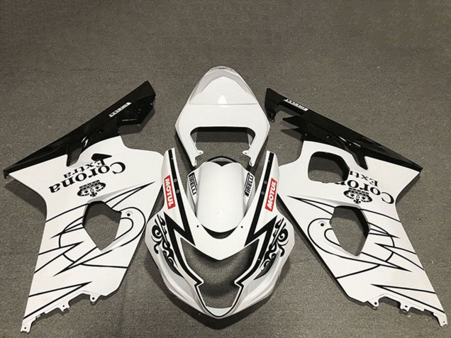2004-2005 Suzuki GSXR 600 / GSXR 750 Motorcycle Fairings - White Glossy Black Corona Motul Style UK