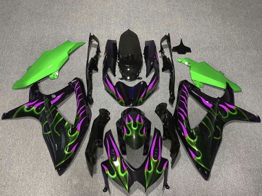 2008-2010 Suzuki GSXR 600 / GSXR 750 Motorcycle Fairings - Glossy Black Green Purple Flame UK