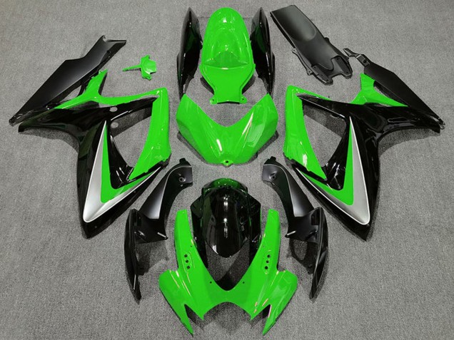 2006-2007 Suzuki GSXR 600 / GSXR 750 Motorcycle Fairings - Green Silver Glossy Black OEM Style UK