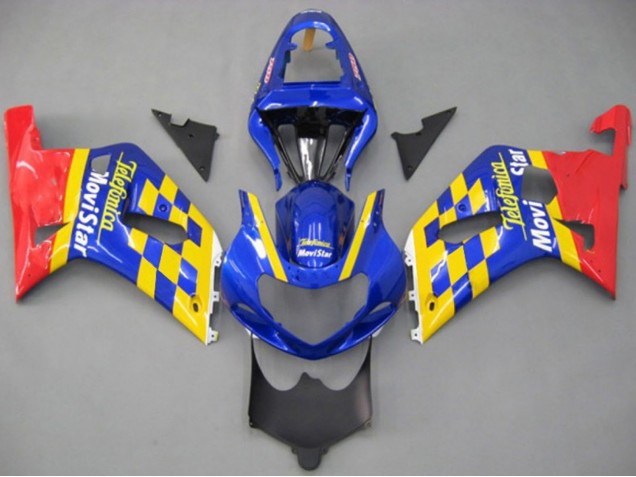 2001-2003 Suzuki GSXR 600 / GSXR 750 Motorcycle Fairings - Blue Yellow Red Telefumica MoviStar UK