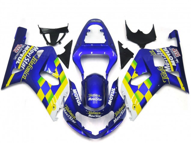 2001-2003 Suzuki GSXR 600 / GSXR 750 Motorcycle Fairings - Blue Yellow Green White MoviStar UK