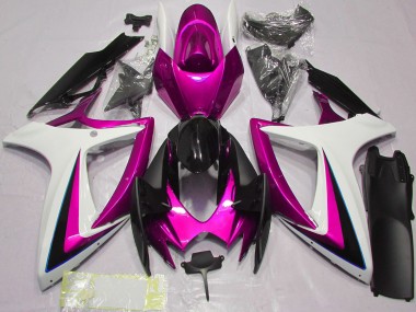 2006-2007 Suzuki GSXR 600 / GSXR 750 Motorcycle Fairings - White Pink Glossy Black UK