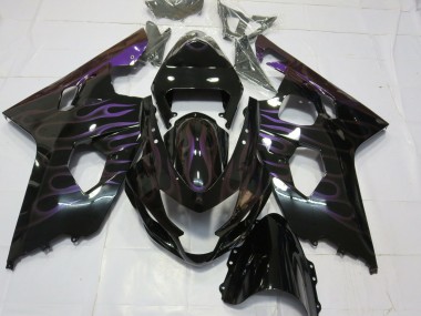 2004-2005 Suzuki GSXR 600 / GSXR 750 Motorcycle Fairings - Glossy Black Purple Flame UK