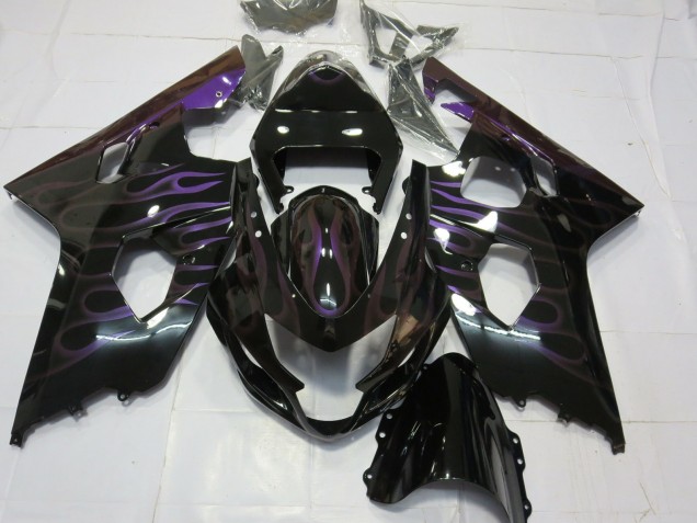 2004-2005 Suzuki GSXR 600 / GSXR 750 Motorcycle Fairings - Glossy Black Purple Flame UK
