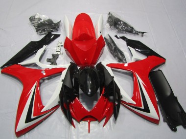 2006-2007 Suzuki GSXR 600 / GSXR 750 Motorcycle Fairings - White Red Glossy Black Stripe UK