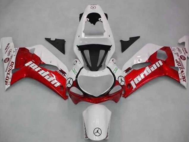2001-2003 Suzuki GSXR 600 / GSXR 750 Motorcycle Fairings - White Red Jordan Dunlop UK