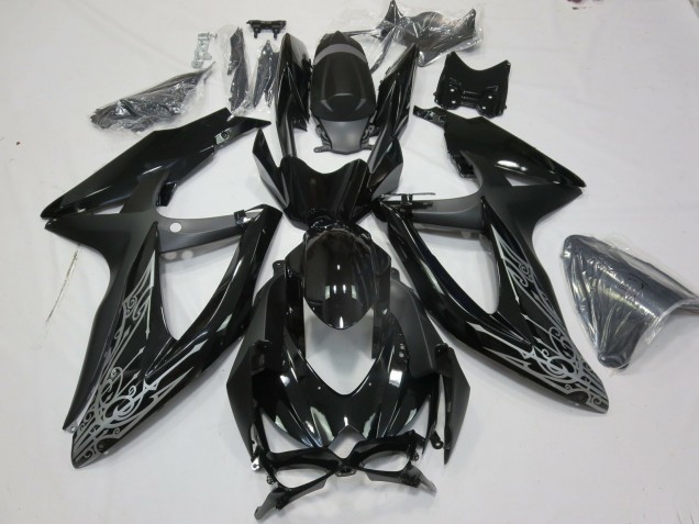 2008-2010 Suzuki GSXR 600 / GSXR 750 Motorcycle Fairings - Glossy Black Silver UK