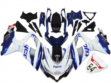 2008-2010 Suzuki GSXR 600 / GSXR 750 Motorcycle Fairings - White Silver Blue Black Tyco UK
