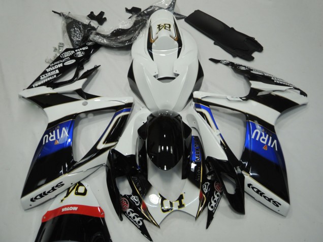 2006-2007 Suzuki GSXR 600 / GSXR 750 Motorcycle Fairings - White Blue Glossy Black Viru UK