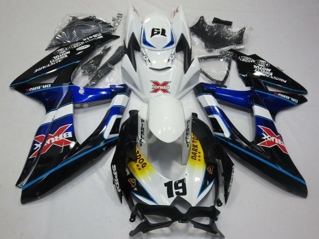 2008-2010 Suzuki GSXR 600 / GSXR 750 Motorcycle Fairings - White Blue Black Yellow Red X Dark Dog 19 UK