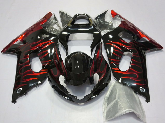 2001-2003 Suzuki GSXR 600 / GSXR 750 Motorcycle Fairings - Glossy Black Red Flame UK
