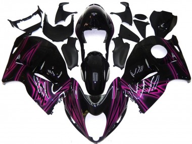1996-2007 Suzuki GSXR 1300 Motorcycle Fairings - Glossy Black Purple Flame UK