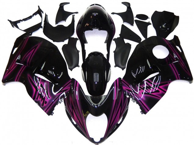 1996-2007 Suzuki GSXR 1300 Motorcycle Fairings - Glossy Black Purple Flame UK