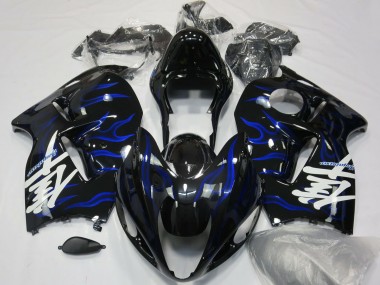 1996-2007 Suzuki GSXR 1300 Motorcycle Fairings - Glossy Black Blue Flame UK