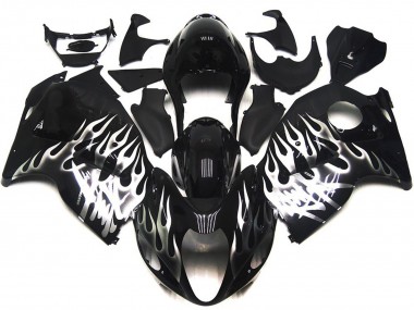 1996-2007 Suzuki GSXR 1300 Motorcycle Fairings - Glossy Black with Silver Flame UK