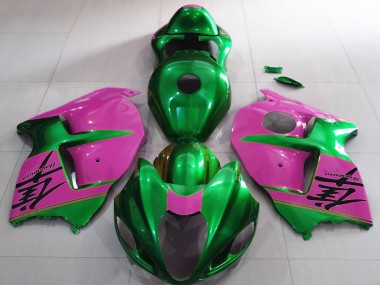 1996-2007 Suzuki GSXR 1300 Motorcycle Fairings - Glossy Green and Pink UK