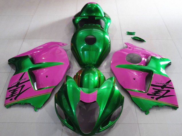 1996-2007 Suzuki GSXR 1300 Motorcycle Fairings - Glossy Green and Pink UK