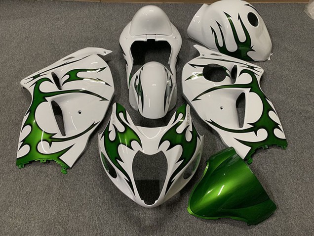 1996-2007 Suzuki GSXR 1300 Motorcycle Fairings - White Green Flame UK
