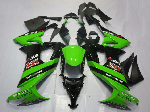2008-2010 Kawasaki ZX10R Motorcycle Fairings - Green Black Red Kick Elf Henleys Vent-Axia UK