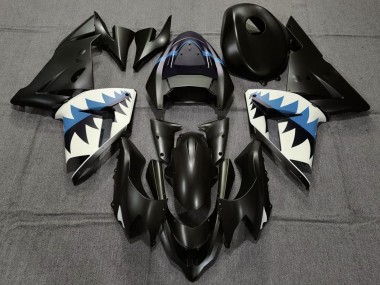 2004-2005 Kawasaki ZX10R Motorcycle Fairings - Matte Black and Light Blue Shark UK