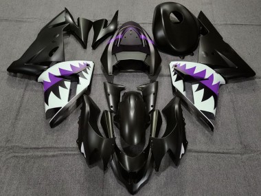 2004-2005 Kawasaki ZX10R Motorcycle Fairings - Matte Black and Purple Shark UK