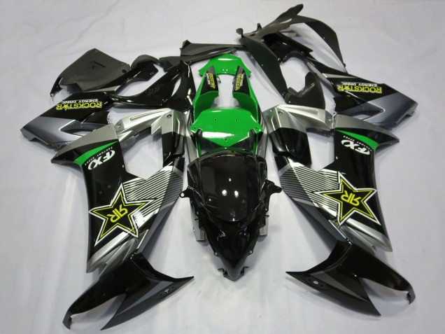 2008-2010 Kawasaki ZX10R Motorcycle Fairings - Grey Green Black Rockstar UK