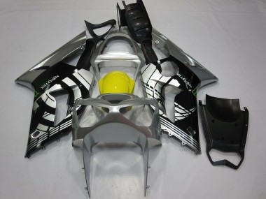 2003-2004 Kawasaki ZX6R Motorcycle Fairings - Silver Yellow Glossy Black UK